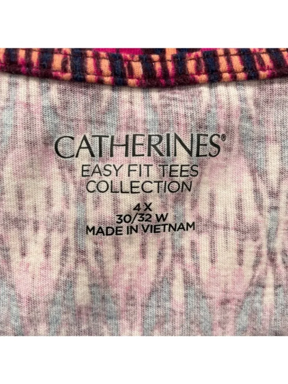 Catherines Easy Fit Tunic Top Womens 4X Pink Short Sleeve Geometric Scoop Neck